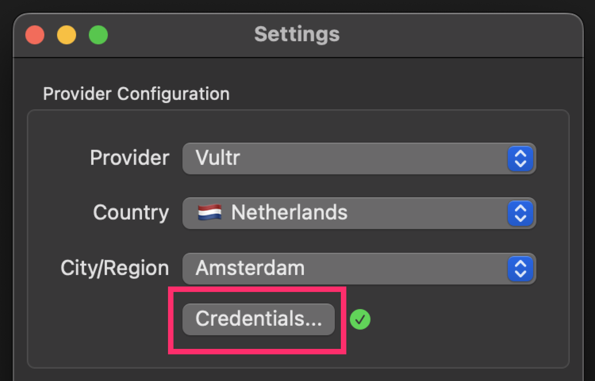 ownvpn provider settings