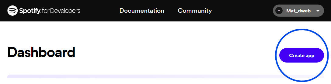 Dashbaord Header next to "Create App" button