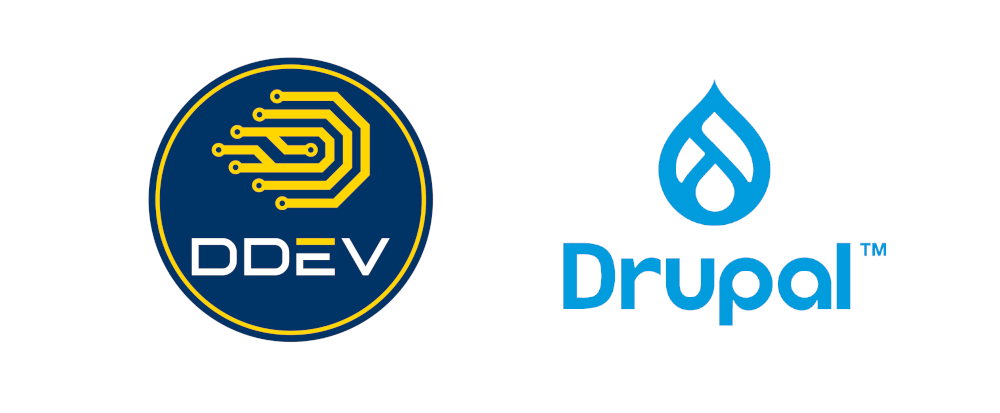 Logos de DDEV y Drupal