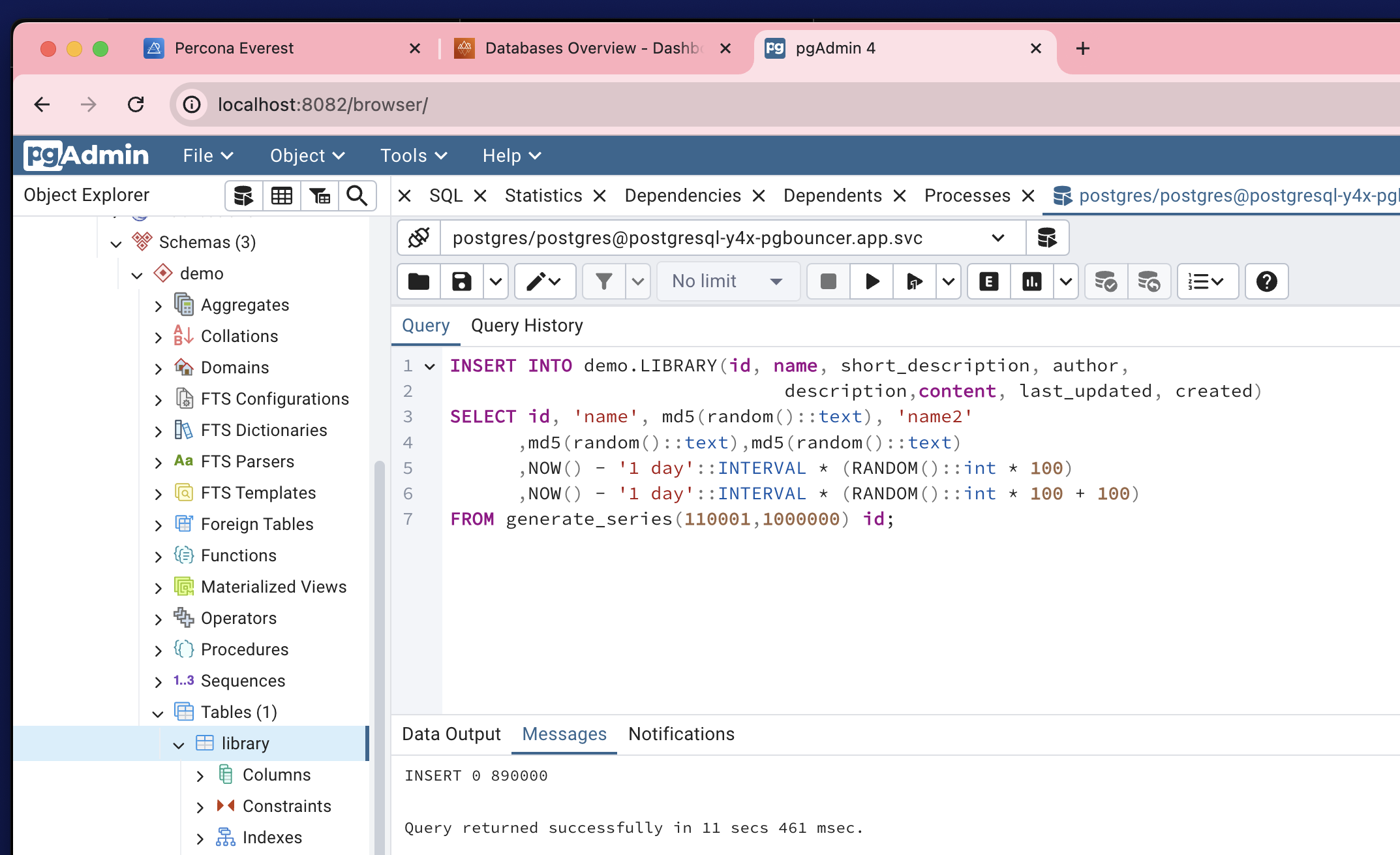 pgAdmin test queries
