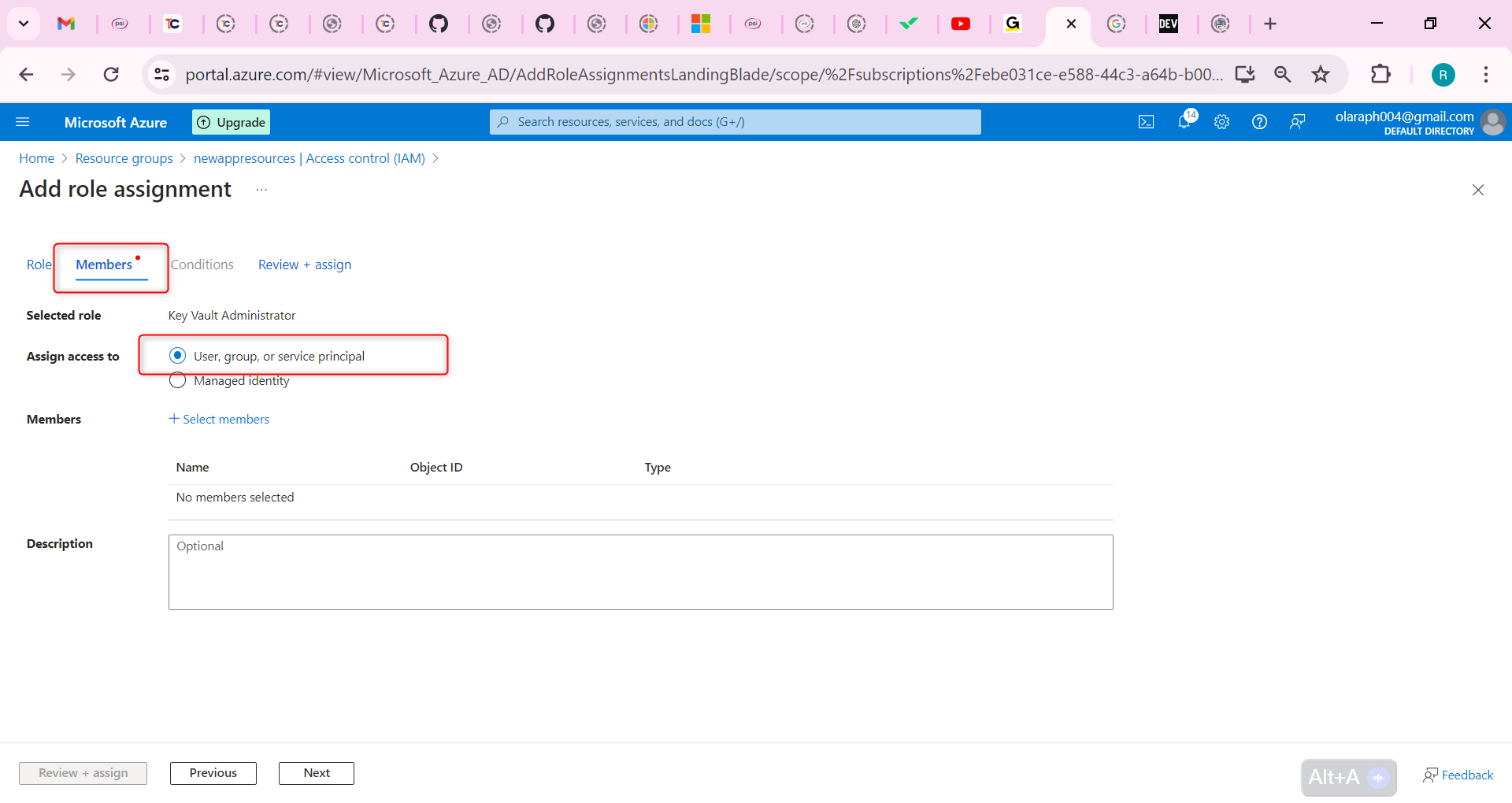 User, group, or service principal