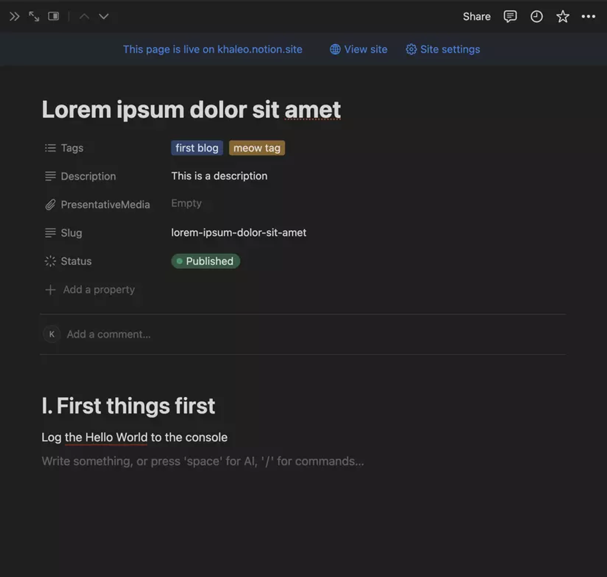 Create content for the page