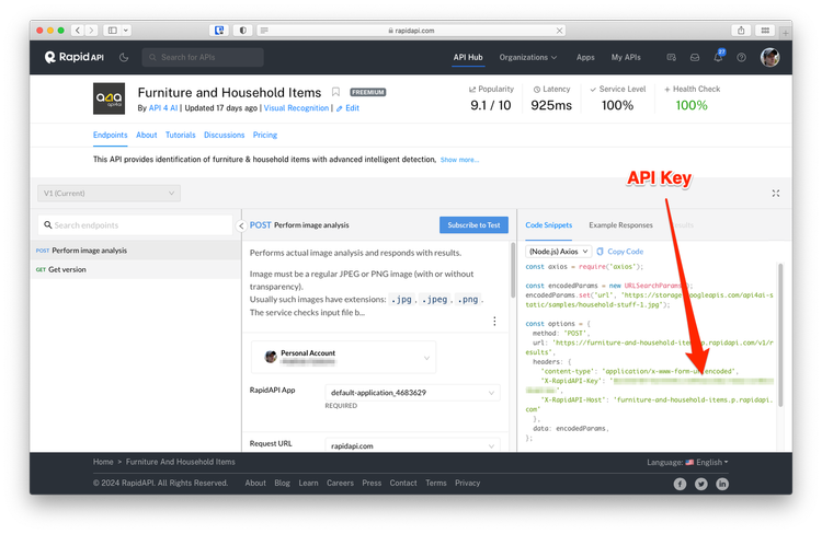 Furniture & Household Items Recognition API4A
