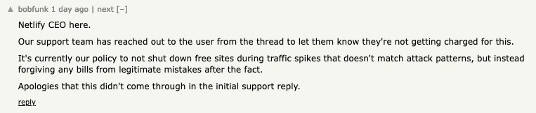 Netlify CEO's initial response