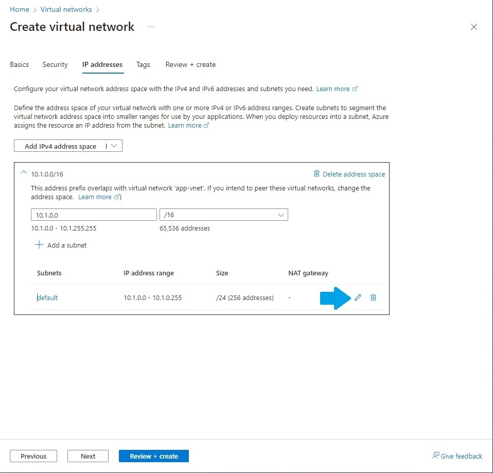 Changing the default subnet