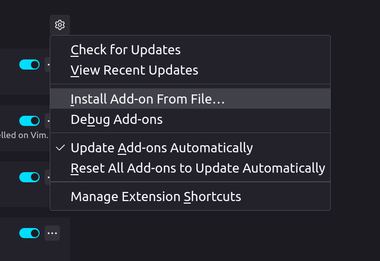Screenshot of the location of the button to install the addon