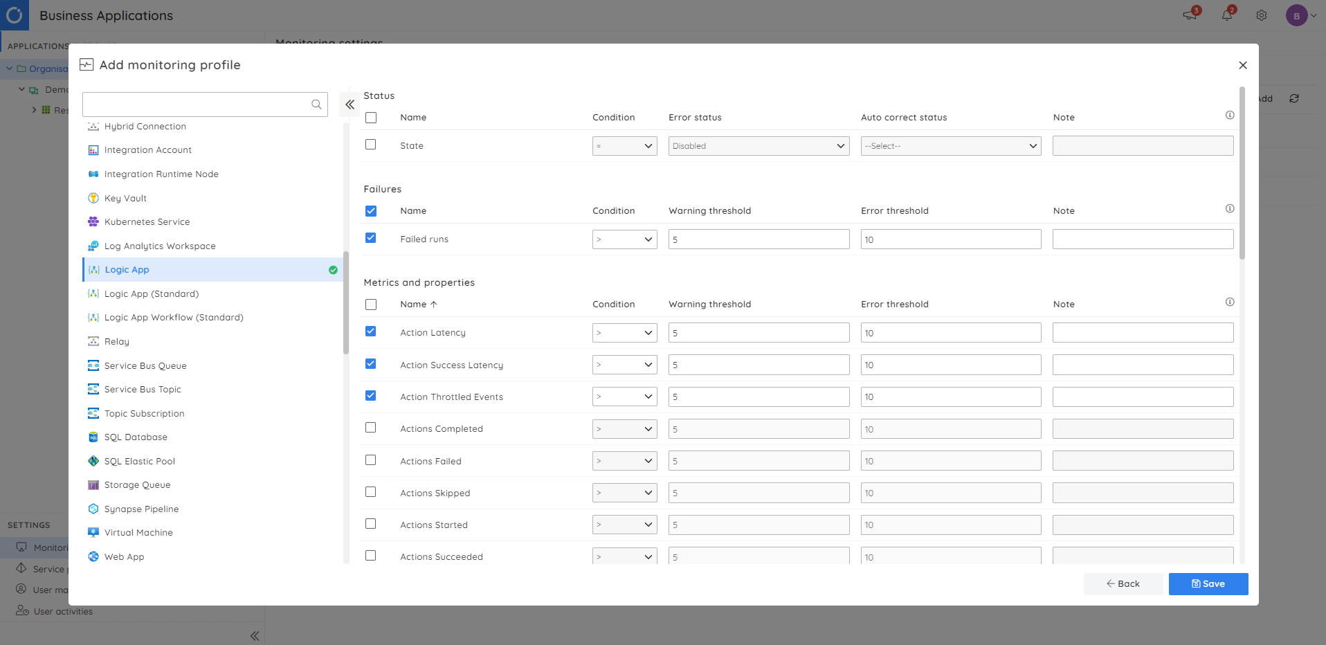 Creating monitoring profile in Serverless360