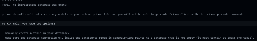 Error THe introspected database was empty