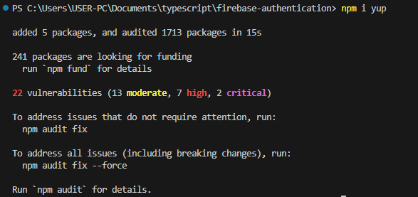 Installing Yup with npm