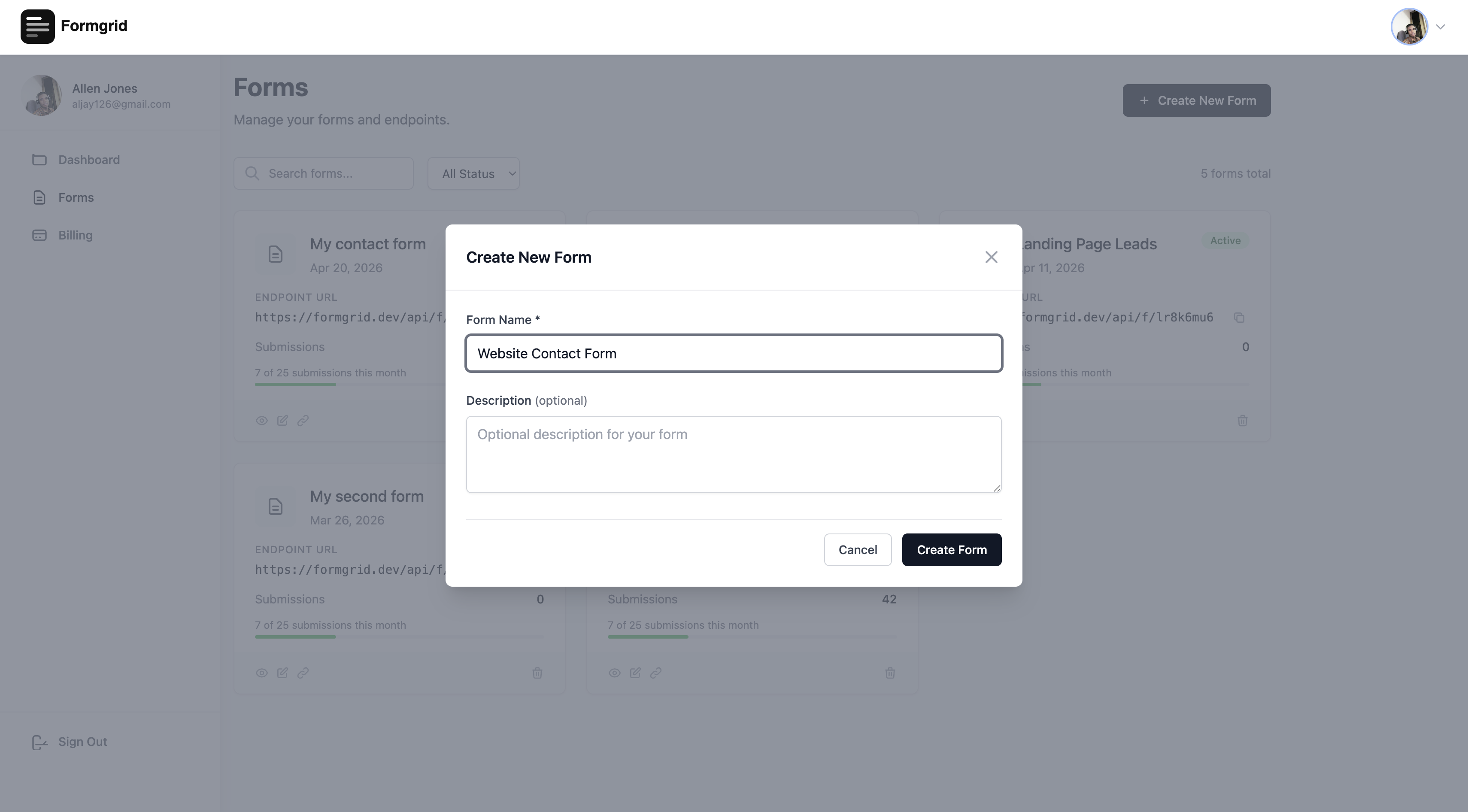 Formgrid new form creation