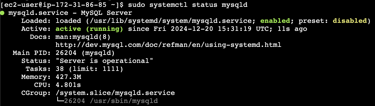 Estado de MySQL