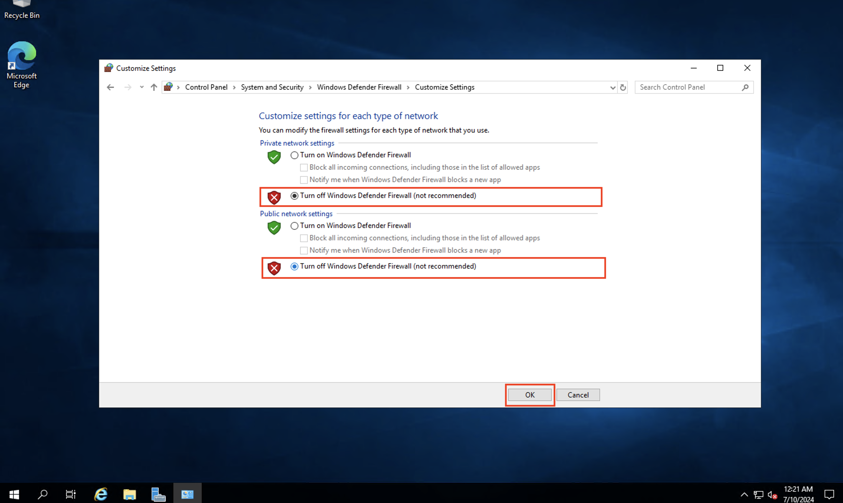 Modify the firewall setting