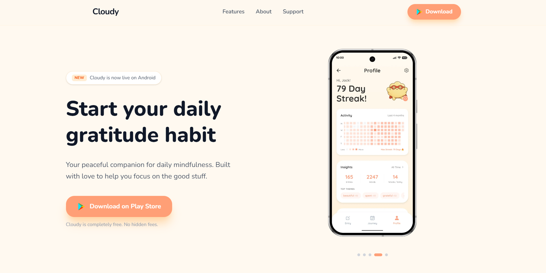 Cloudy gratitude journal landing page