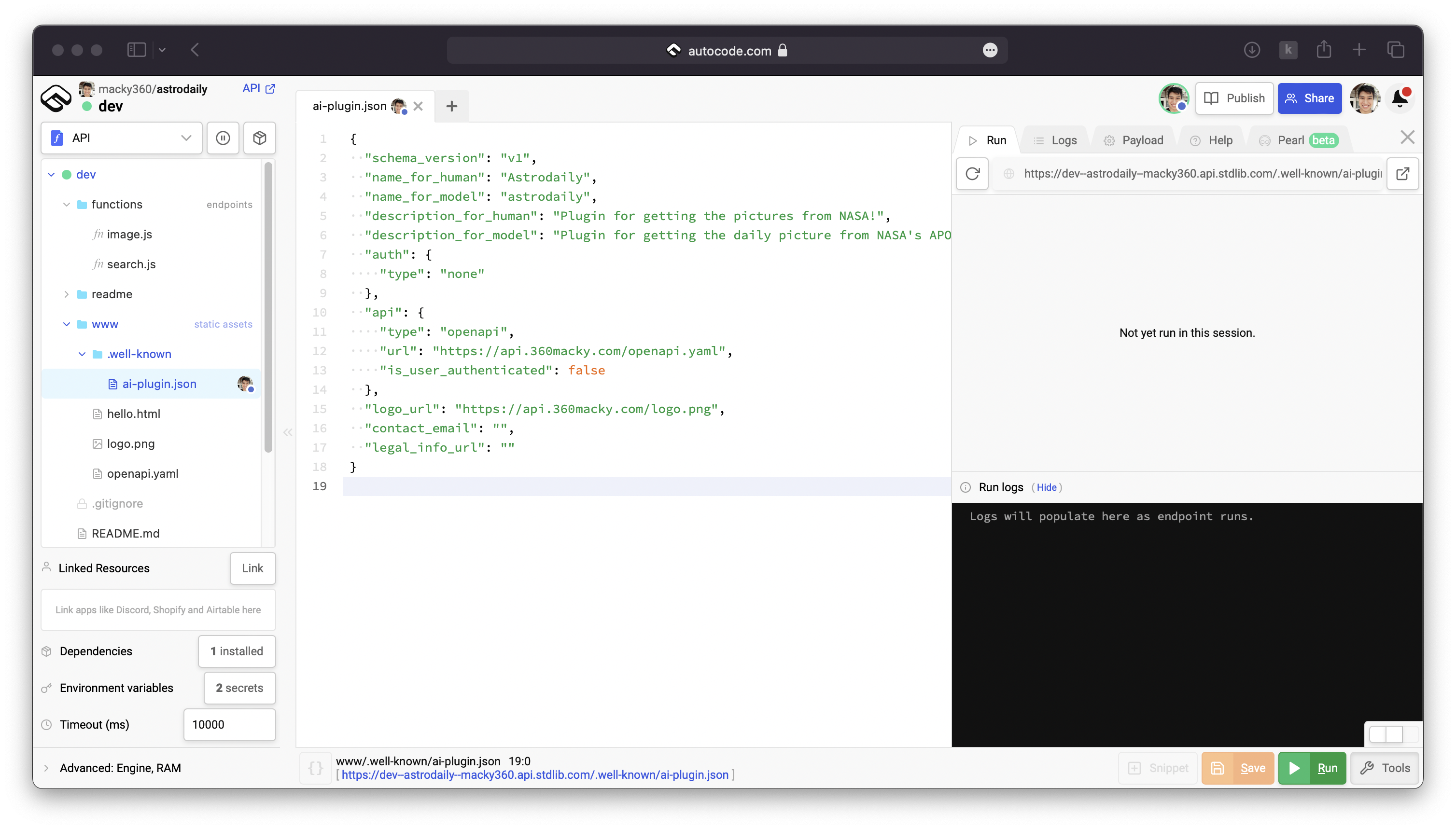 ai-plugin.json file on Autocode