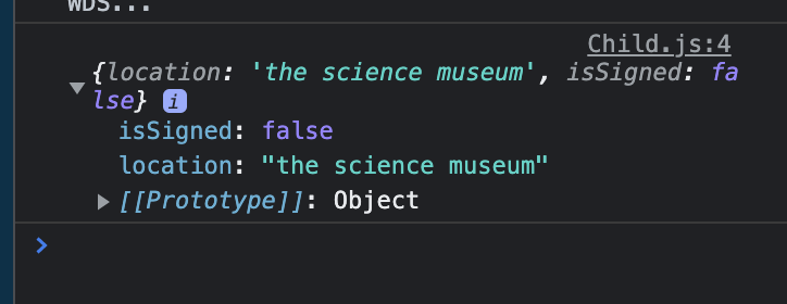 Console log of props