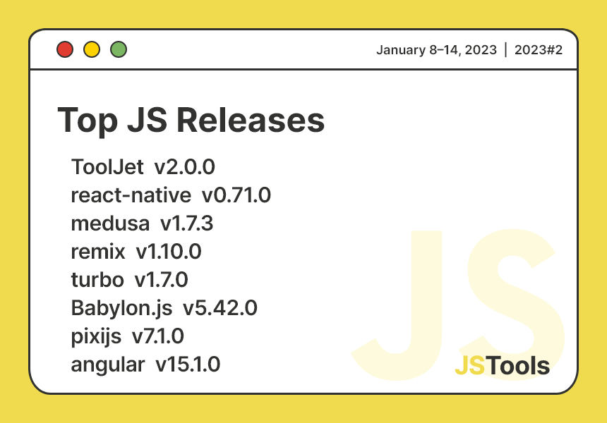 list of new javascript releases in JSTools Weekly newsletter in issue #2, 2023