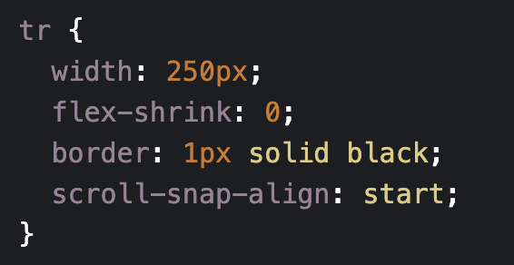 Code block with scroll snap property on child