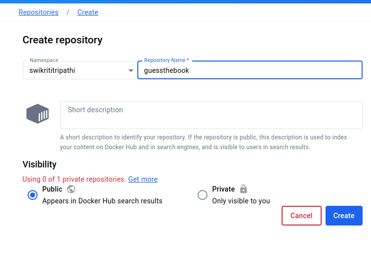 docker hub create repo page