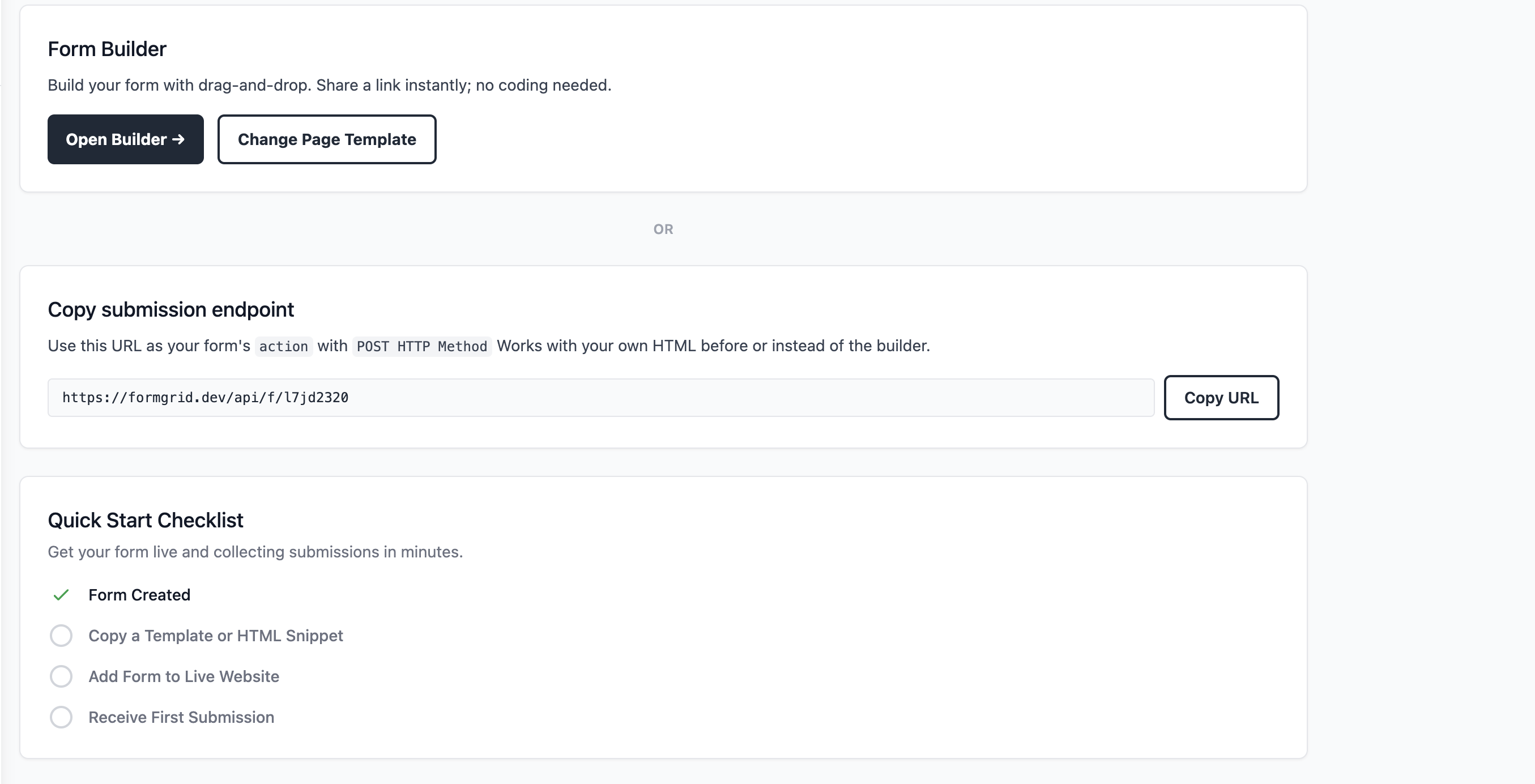 Formgrid endpoint URL on form details page
