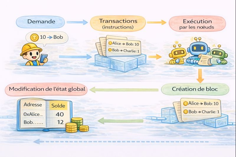 Diagramme du lien entre transactions et état global
