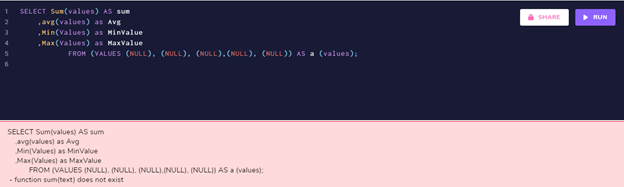 Aggregating over all NULL values results in an error.