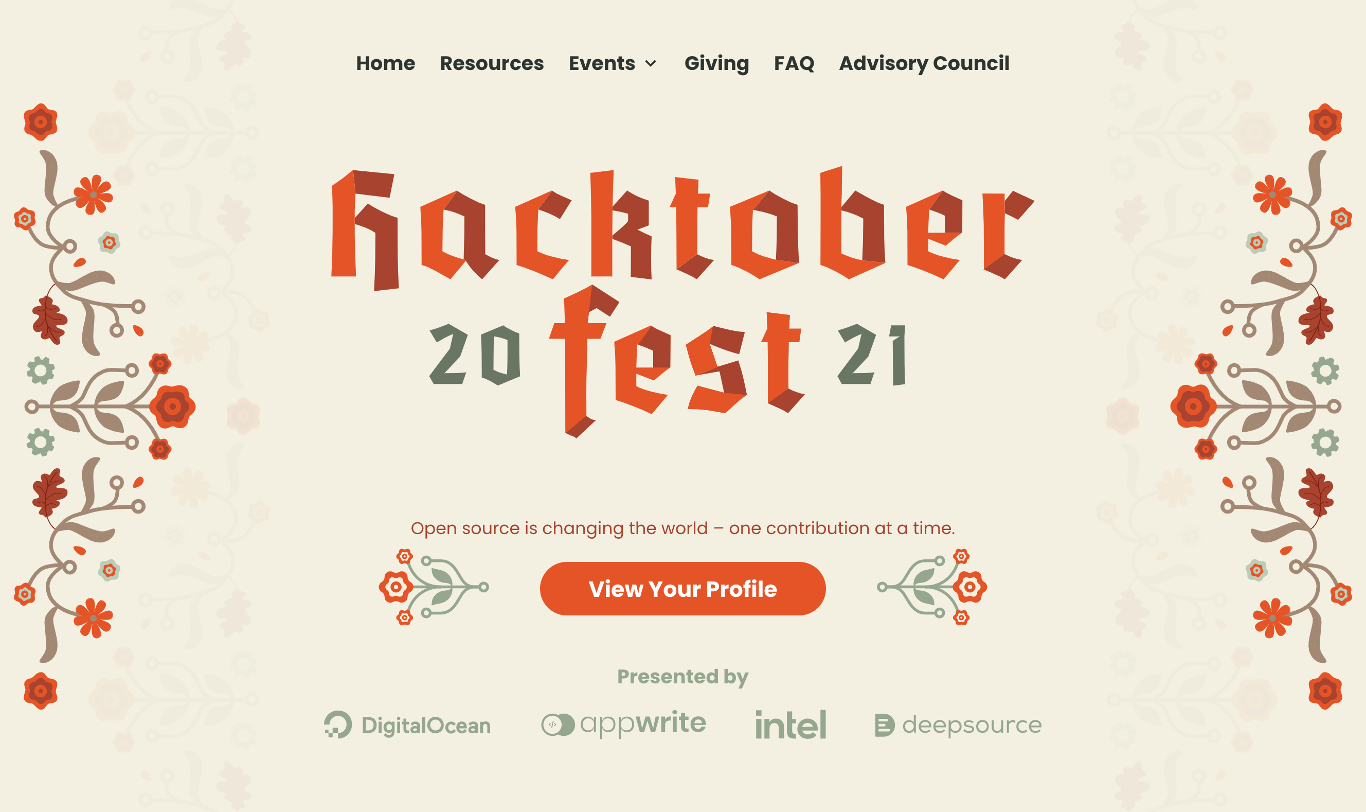 Screenshot of Hacktoberfest landing page