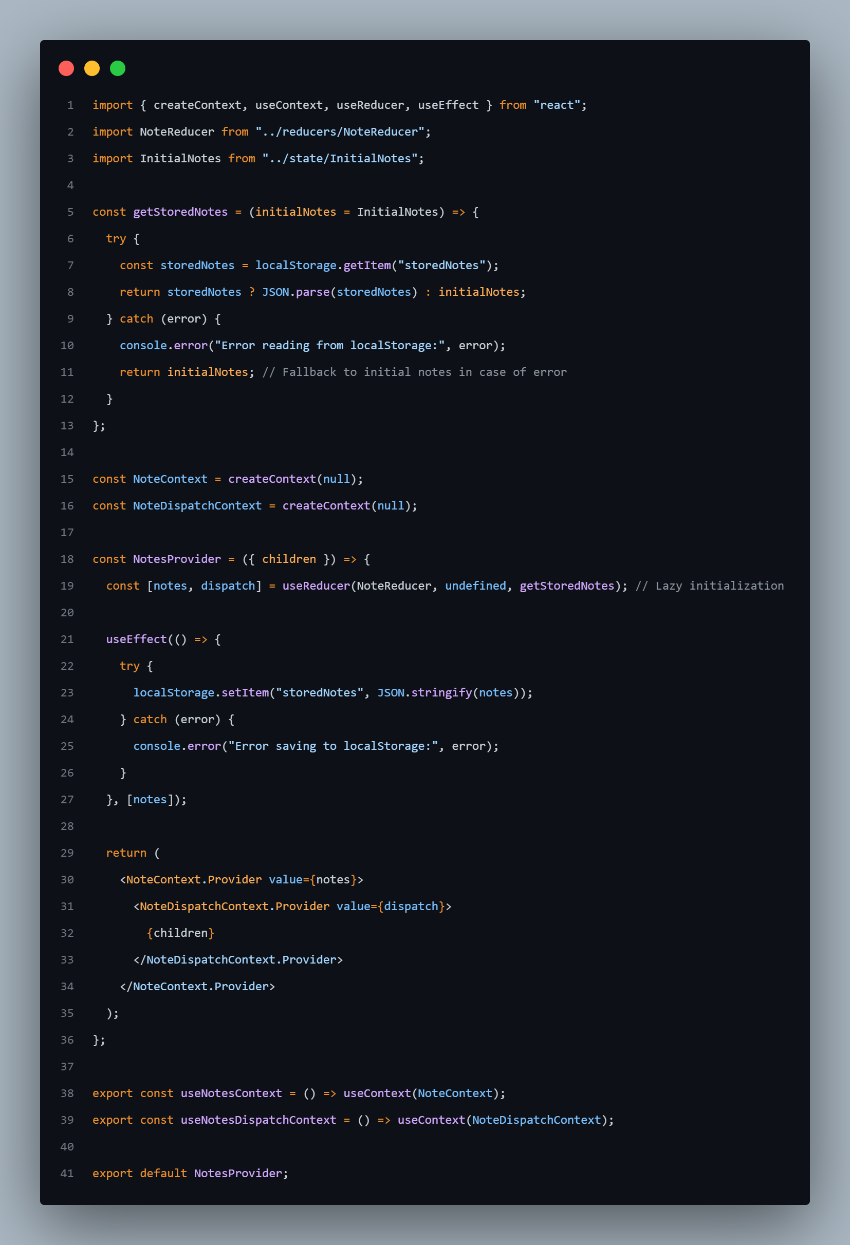 react context reducer & local storage