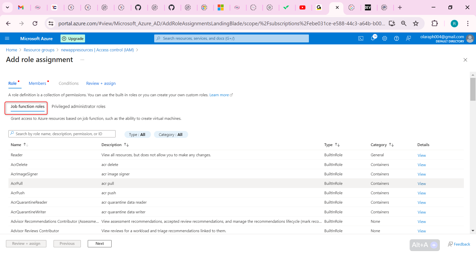 Job functions roles page