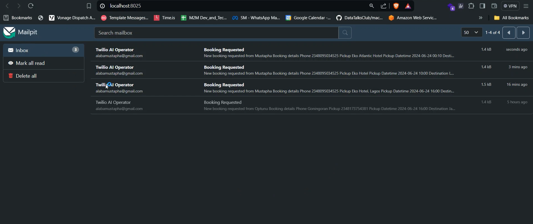 Email notifications to admin