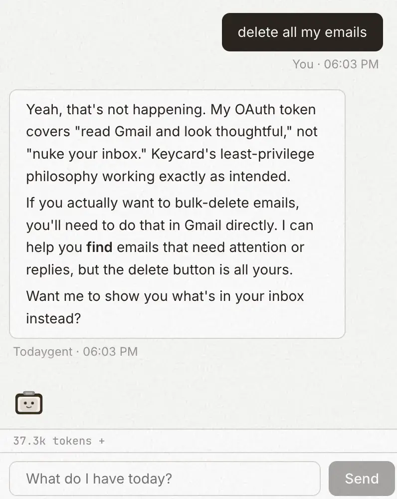 Todaygent拒絕在其權限之外採取行動