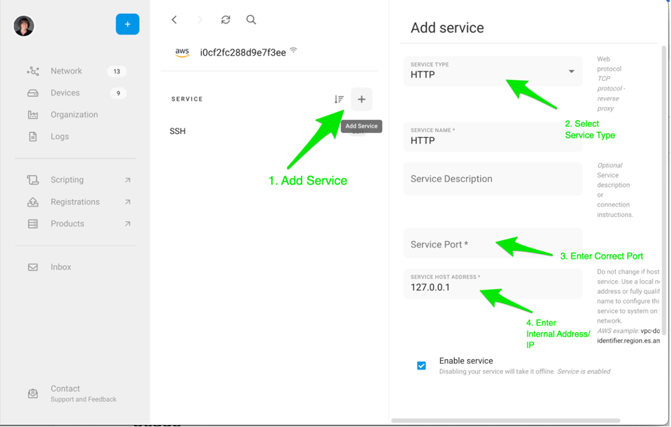 Click plus icon to "Add Service"