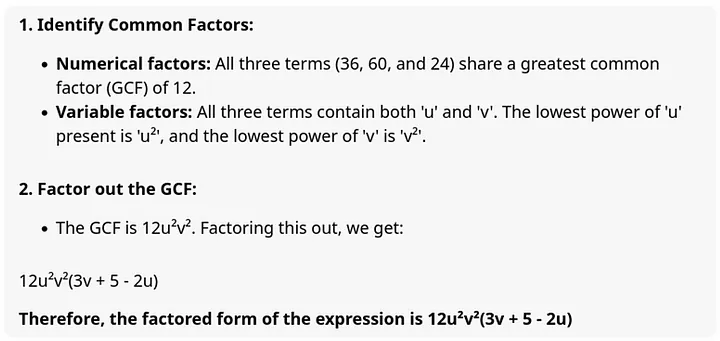 Gemini solution of Algebraic Expressions problem