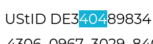 Screenshot of VAT number containing the digits "404"
