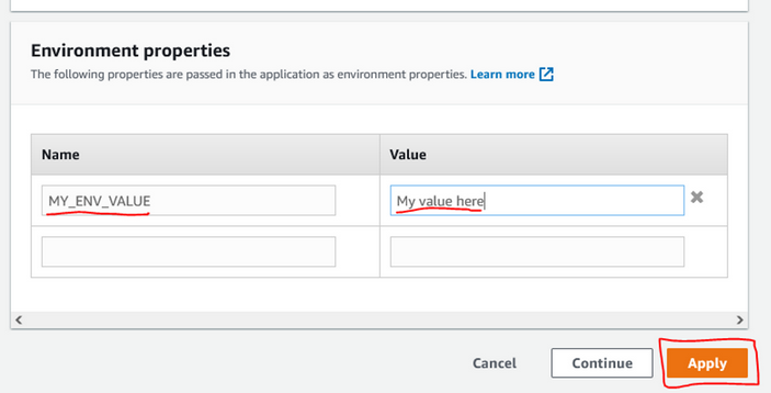Set environment key and value