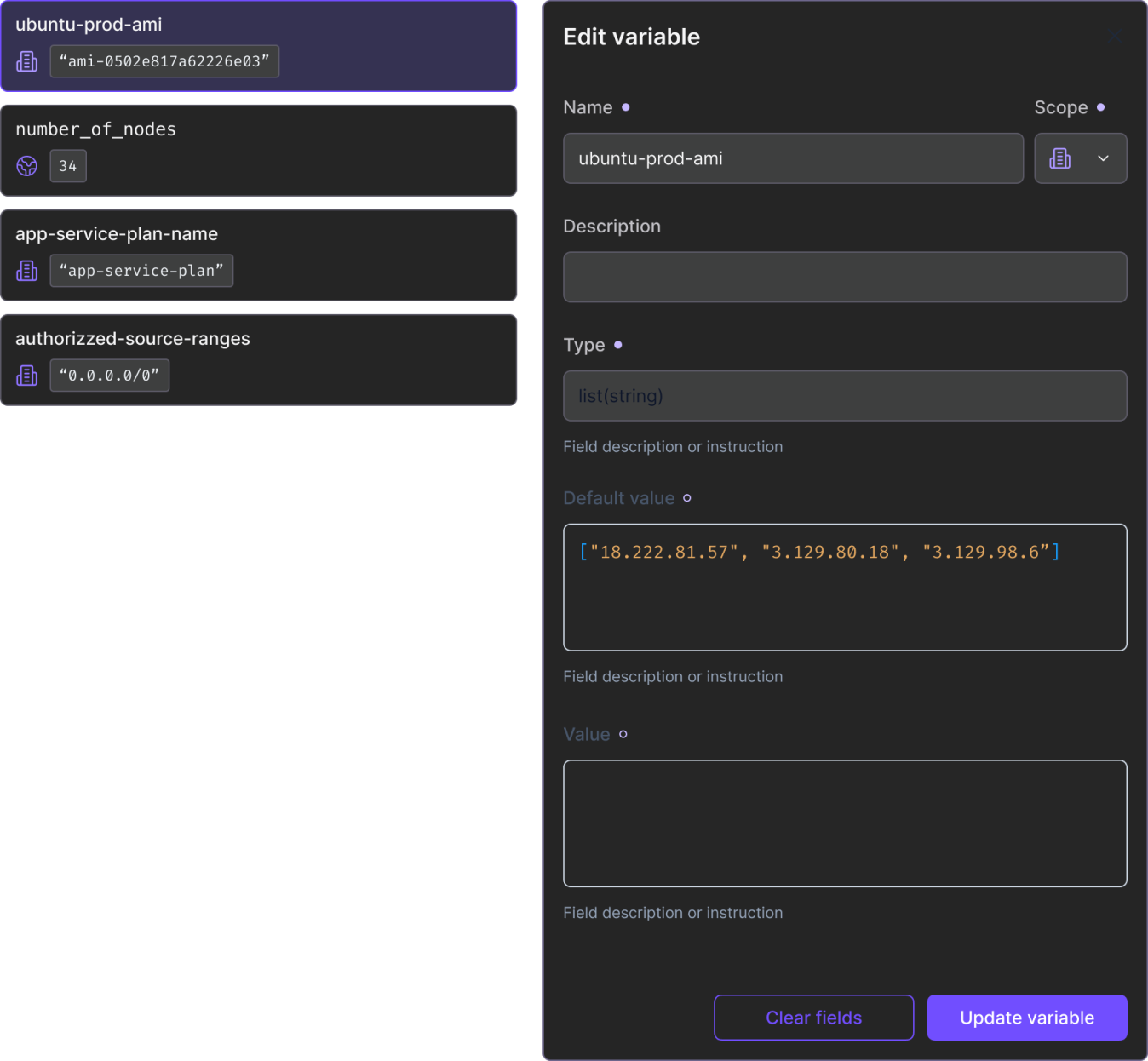 Terraform variables management