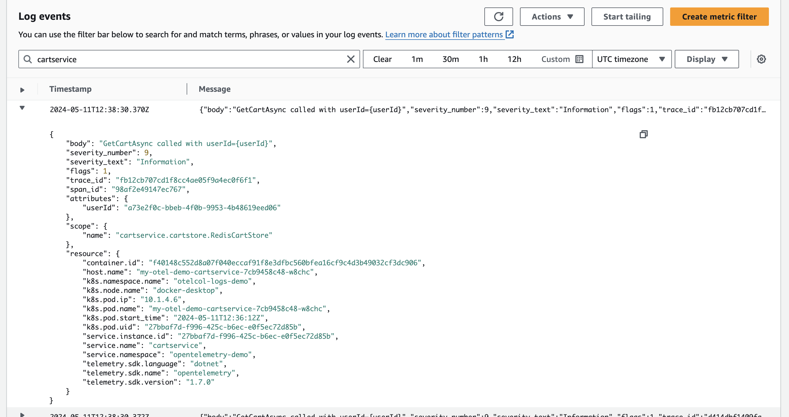 Logs in console