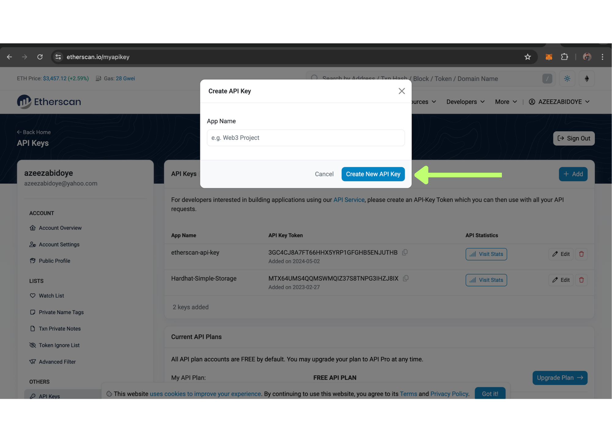 Image etherscan api creation form