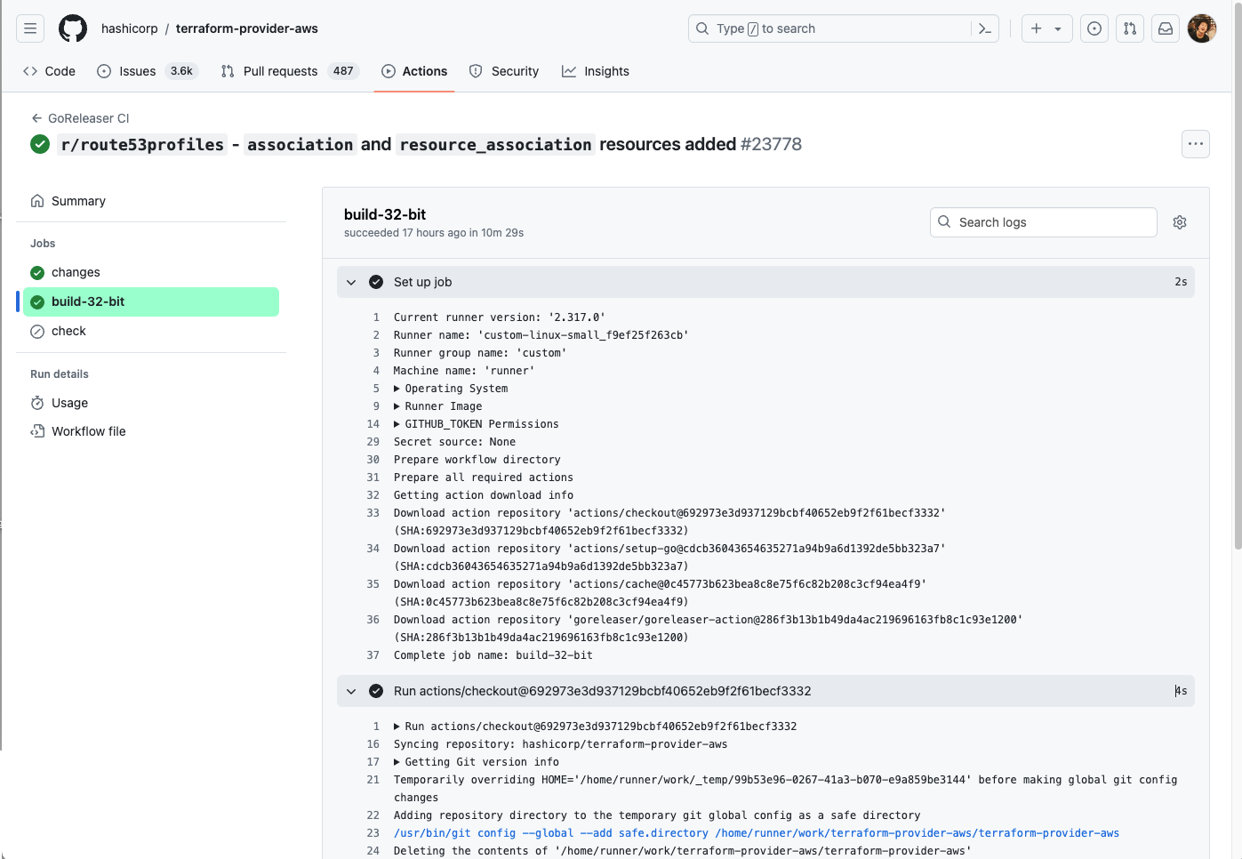 After GitHub Actions console