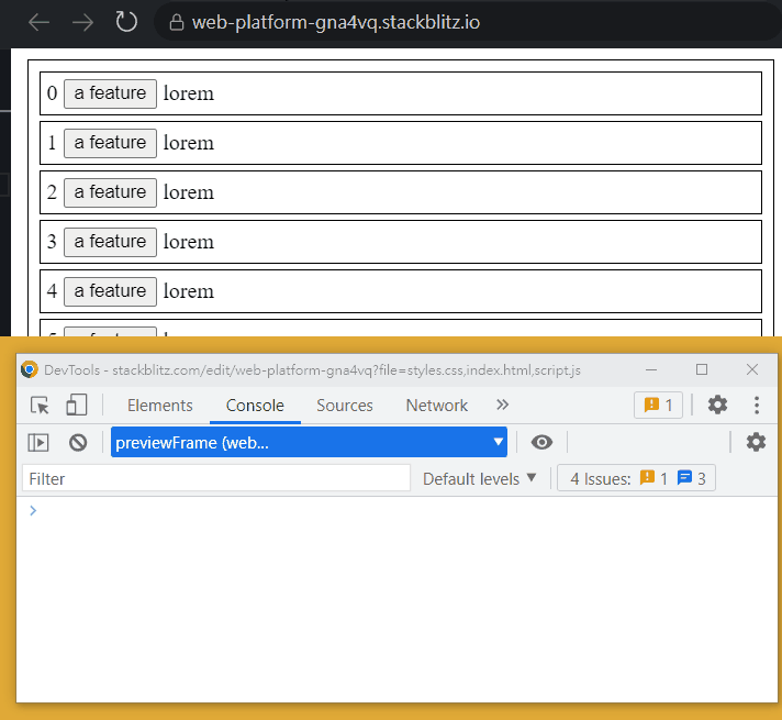 click on lorem doesn't run event handler