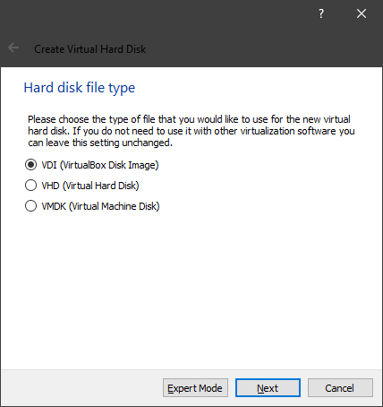 Select hard disk file type