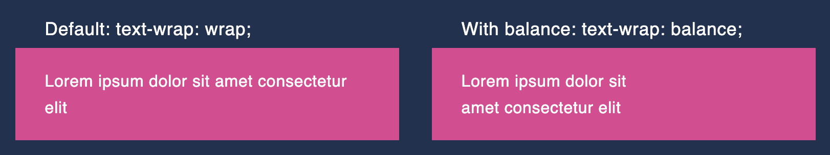 Latin text twice, wrapping in different places to show the effect of the CSS text-wrap: balance rule