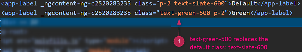 HTML Code showing two labels and which CSS has been applied