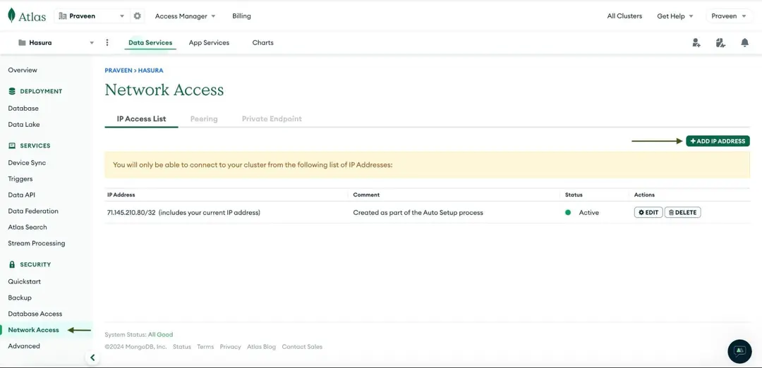 Network Access MongoDB