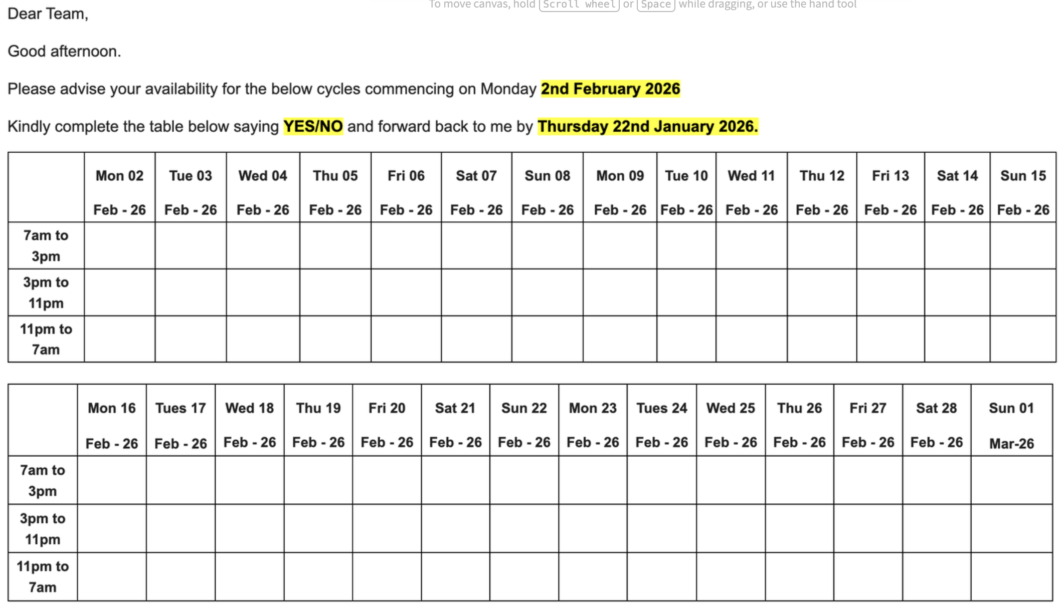 Email asking for availability