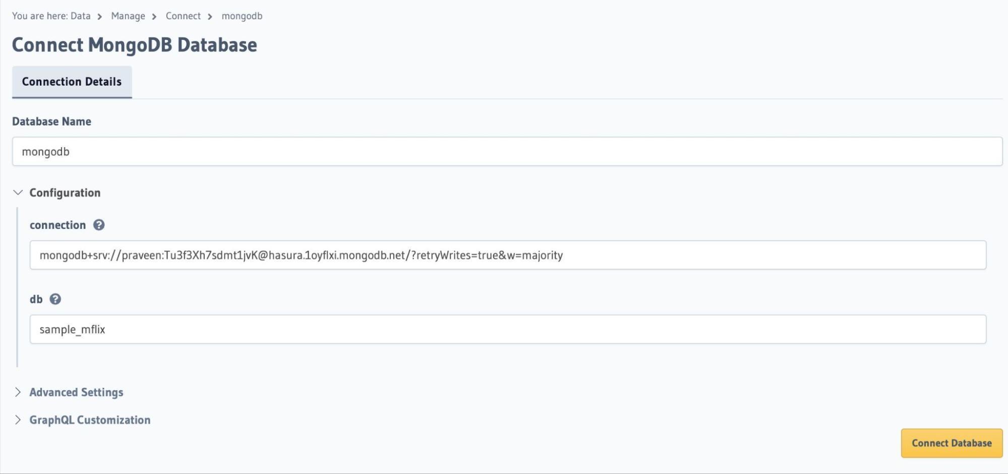 Connect MongoDB in Hasura