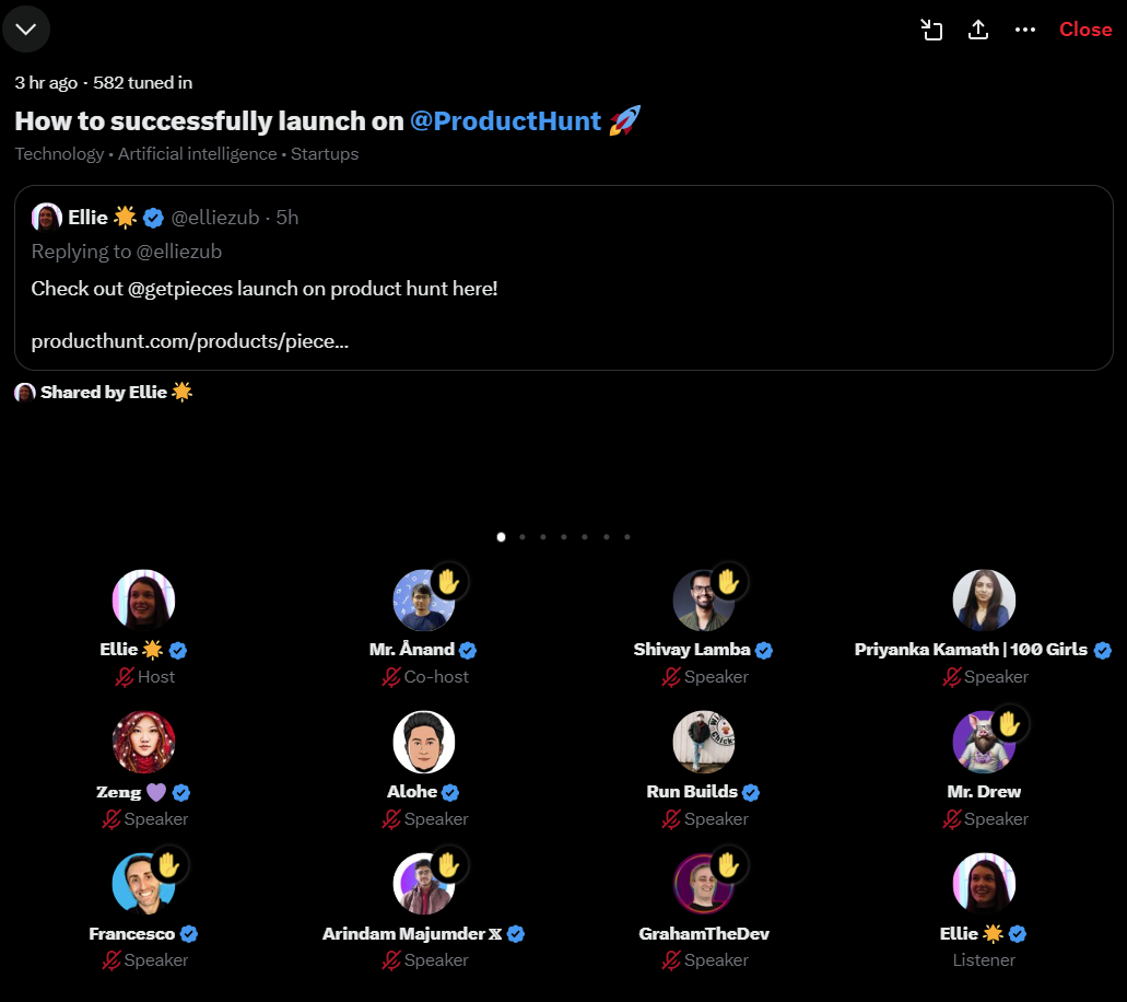 Screenshot of the twitter space