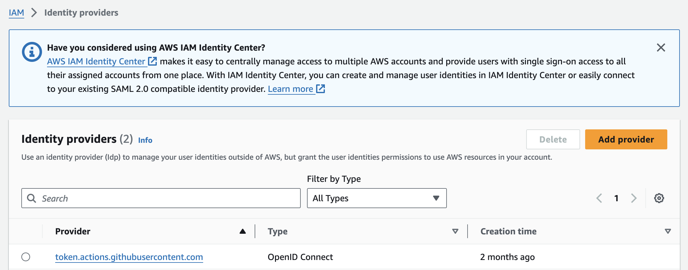 Identity provider addition