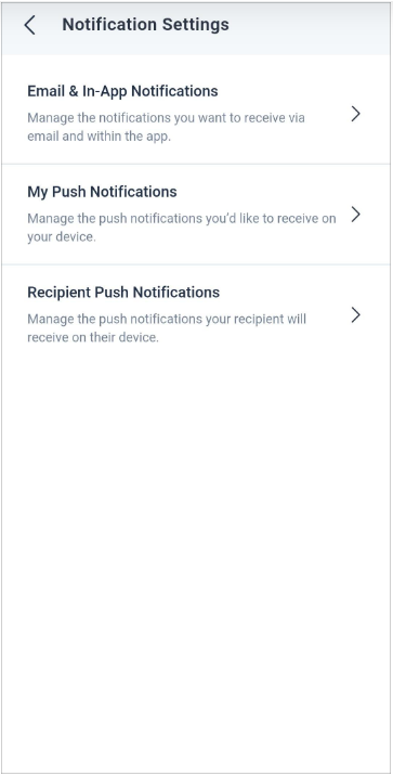 Types of push notifications settings in BoldSign mobile app