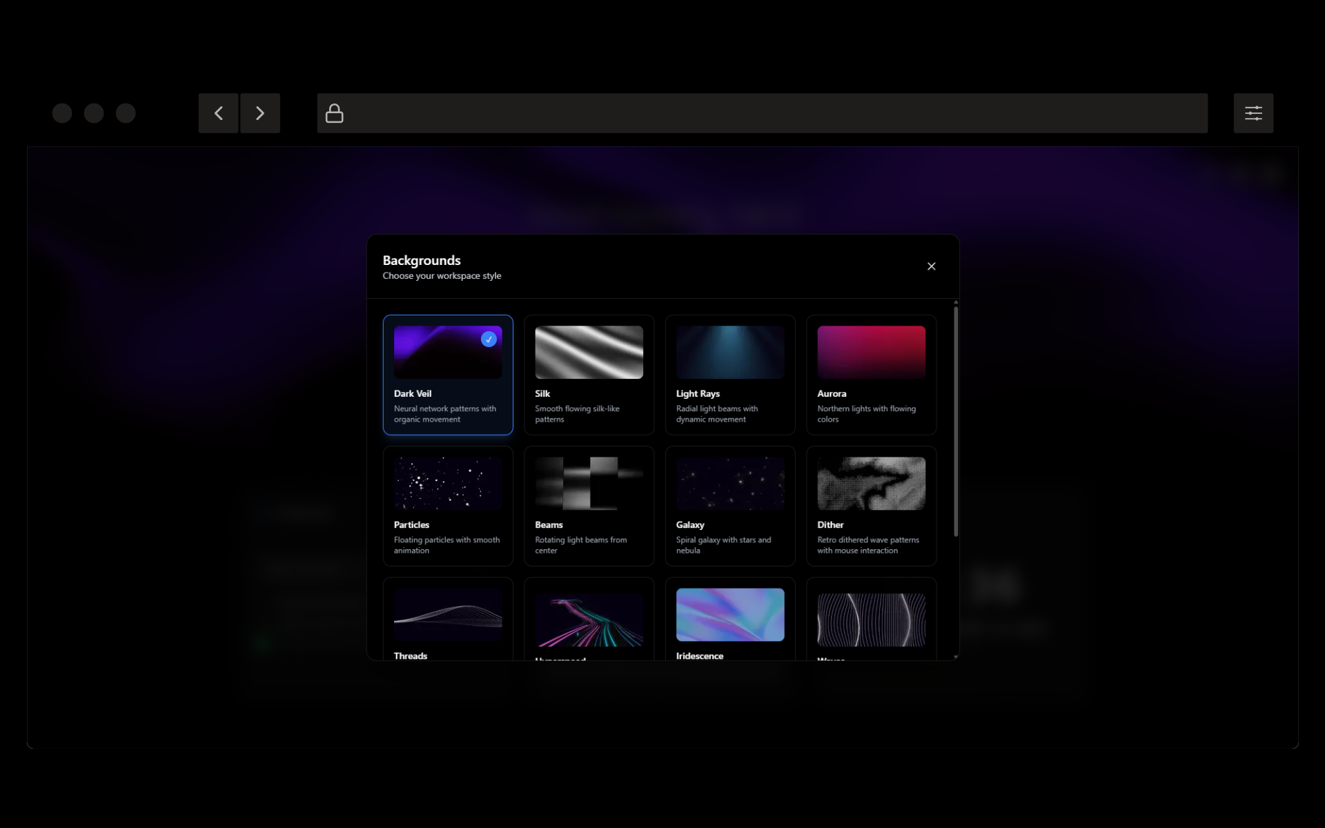 The background collections and Options