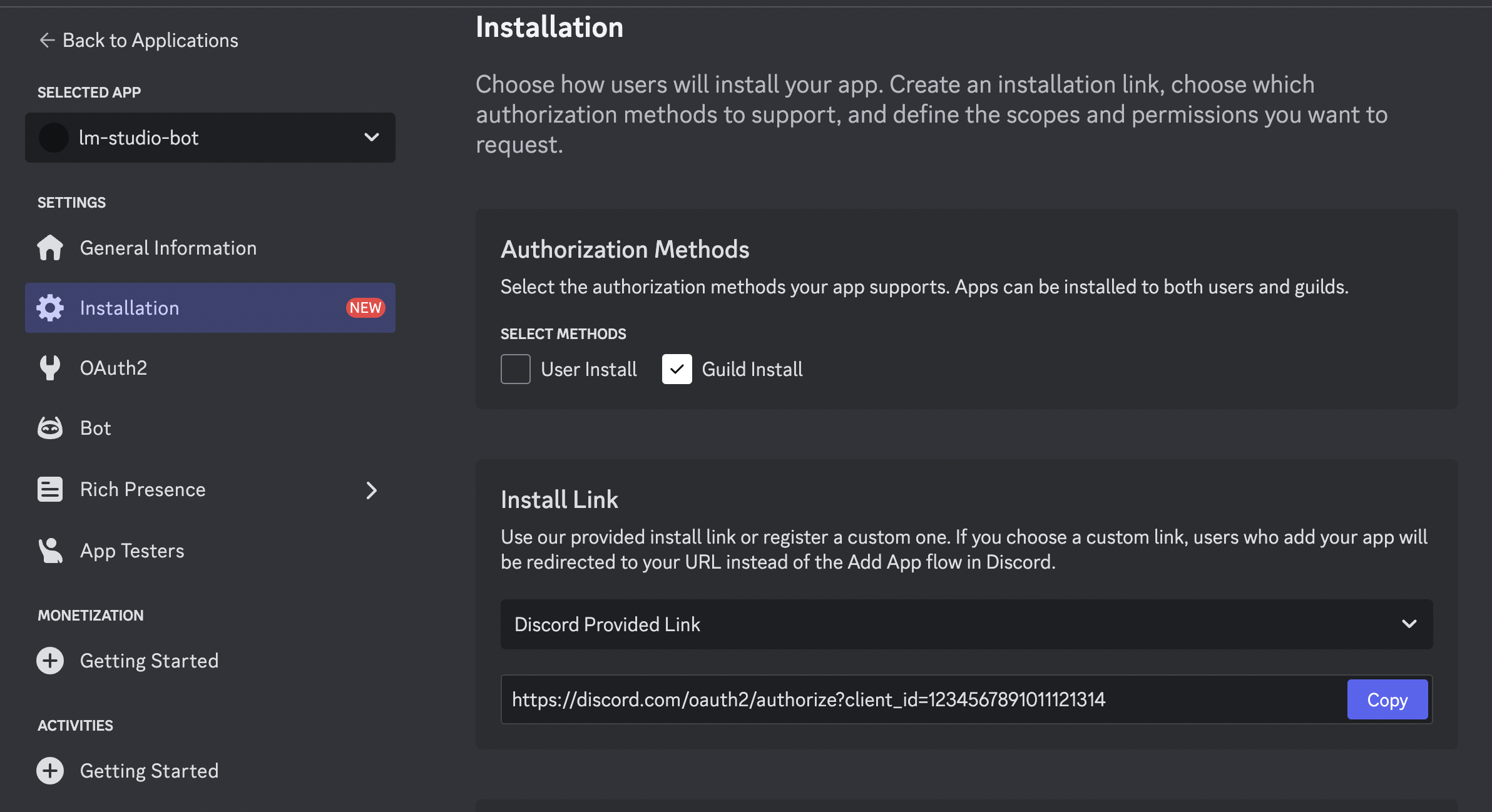 Installation link example